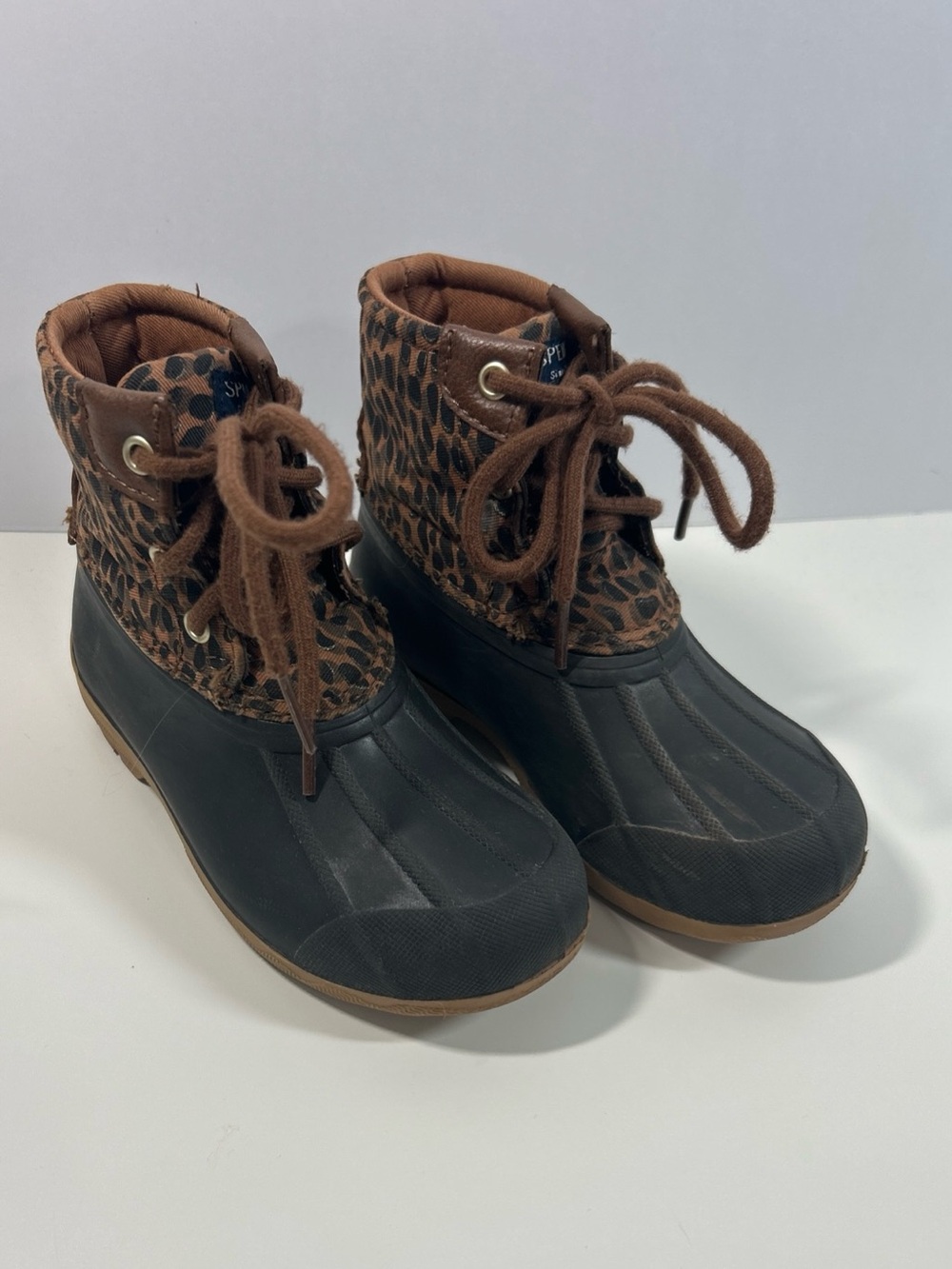 Girls Toddler Sperry Port Duck Boots Brown  Leopard print size 10